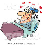 Cartoon Vector of a Love Sick Man Laying in Bed with Hearts Floating Above Head by Toonaday
