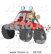 Cartoon Vector of a Man 4 Wheeling His Truck Through Mud by Toonaday