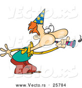 Cartoon Vector of a Man Blowing a Party Horn by Toonaday