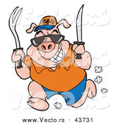 Cartoon Vector of a Pig Running with Fork and Knife by LaffToon