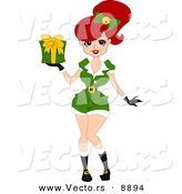 Cartoon Vector of a Pin-up Elf Girl Holding a Gift for Christmas by BNP Design Studio