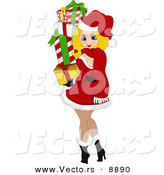 Cartoon Vector of a Pin-up Girl Carrying Gifts for Christmas by BNP Design Studio