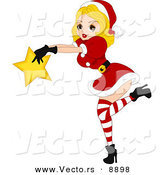 Cartoon Vector of a Pin-up Girl Holding a Star for Christmas by BNP Design Studio