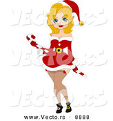 Cartoon Vector of a Pin-up Girl with a Candy Cane for Christmas by BNP Design Studio