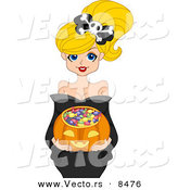 Cartoon Vector of a Pretty Girl with Pumpkin Container Full of Halloween Candy by BNP Design Studio