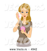 Cartoon Vector of a Pretty Young Lady Putting Face Makeup Powder on by BNP Design Studio