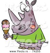 Cartoon Vector of a Rhinoceros Holding an Ice Cream Cone and Licking His Lips by Toonaday