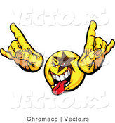 Cartoon Vector of a Rocker Smiley Hand Gesturing Sign of the Horns While Sticking Tongue out by Chromaco