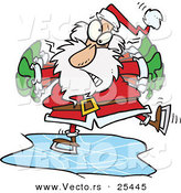 Cartoon Vector of a Santa Claus Flapping His Arms to Try to Maintain His Balance so He Doesn't Fall While Ice Skating by Toonaday