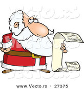 Cartoon Vector of a Santa Reading Long Naughty List by Toonaday
