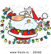 Cartoon Vector of a Santa Tangled in Colorful Christmas Lights by Toonaday
