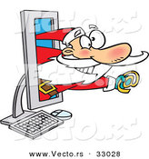Cartoon Vector of a Santa with Email Symbol Emerging from Computer Screen by Toonaday