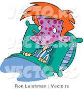 Cartoon Vector of a Sick Boy Laying in Bed with Thermometer in Mouth by Toonaday