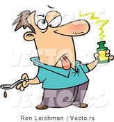 Cartoon Vector of a Sick Cartoon Man Taking Disgusting Medicine by Toonaday