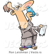 Cartoon Vector of a Sick Man Squirting Nasal Mist Medication in Nostrils by Toonaday