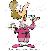 Cartoon Vector of a Sick Woman Taking 5 Pills and Vitamins by Toonaday