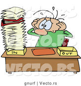 Cartoon Vector of a Stressed out Office Worker Looking at an Overwhelming Stack of Unprocessed Paperwork by Gnurf