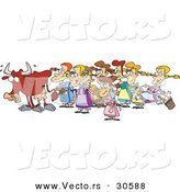 Cartoon Vector of a Worried Cow Standing in Front of Eight Milking Maids by Toonaday