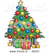 Cartoon Vector of a Wrapped Presents Under a Decorated Christmas Tree by Toonaday