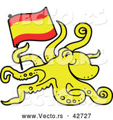 Cartoon Vector of a Yellow Octopus Carrying Flag of Spain by Zooco