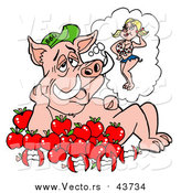Cartoon Vector of an Apple BBQ Pig Fantasizing About a Sexy Female Pig by LaffToon