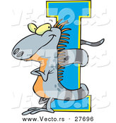 Cartoon Vector of an Iguana Wrapped Around Alphabet Letter 'I' by Toonaday