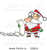 Cartoon Vector of an Unhappy Santa Reading Long List by Toonaday