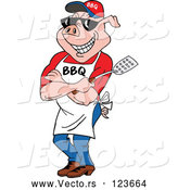 Cartoon Vector of Bbq Pig Chef Wearing an Apron Shades and Holding a Spatula by LaffToon