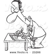 Cartoon Vector of Cartoon Black Businessman Signing a Document - Coloring Page Outline by Toonaday