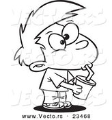 Cartoon Vector of Cartoon Boy Drinking Soda - Coloring Page Outline by Toonaday
