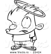Cartoon Vector of Cartoon Boy with a Slipping Halo - Coloring Page Outline by Toonaday