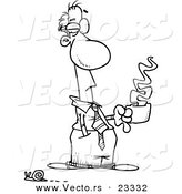 Cartoon Vector of Cartoon Businessman Holding Coffee and Watching a Snail Pass - Coloring Page Outline by Toonaday