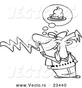 Cartoon Vector of Cartoon Guy Smelling Pie - Coloring Page Outline by Toonaday