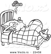 Cartoon Vector of Cartoon Man Covering His Head with a Pillow - Coloring Page Outline by Toonaday