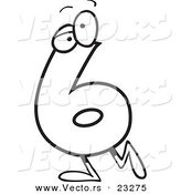 Cartoon Vector of Cartoon Number Six 6 Character - Coloring Page Outline by Toonaday