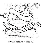 Cartoon Vector of Cartoon Running Santa - Coloring Page Outline by Toonaday