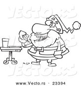 Cartoon Vector of Cartoon Santa Eating Cookies - Coloring Page Outline by Toonaday