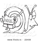 Cartoon Vector of Cartoon Snail Mail - Coloring Page Outline by Toonaday