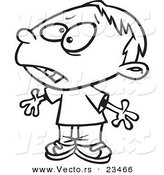 Cartoon Vector of Cartoon Upset Boy - Coloring Page Outline by Toonaday