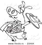 Cartoon Vector of Cartoon Waiter Pig Spilling Slop - Coloring Page Outline by Toonaday