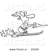 Cartoon Vector of Cartoon Water Skiing Man - Coloring Page Outline by Toonaday