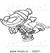 Cartoon Vector of Cartoon Winter Boy Ice Skating - Coloring Page Outline by Toonaday