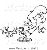 Cartoon Vector of Cartoon Woman Slipping on a Banana Peel - Coloring Page Outline by Toonaday