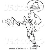 Cartoon Vector of Cartoon Woman Smelling Pie - Coloring Page Outline by Toonaday