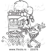 Cartoon Vector of Cartoon Woman Winning the Jackpot - Coloring Page Outline by Toonaday