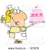 Cartoon Vector of Caucasian Cake Baker Woman by Hit Toon