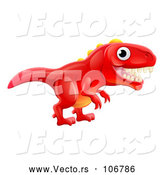 Cartoon Vector of Cute Red Tyrannosaurus Rex Dinosaur by AtStockIllustration