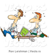 Cartoon Vector of Doctors Rushing Sick Computer on a Gurney to a Hospital Medical Room by Toonaday