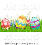 Cartoon Vector of Easter Eggs Hidden in Grass Border by BNP Design Studio
