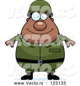 Cartoon Vector of Happy Chubby Black Army Man by Cory Thoman